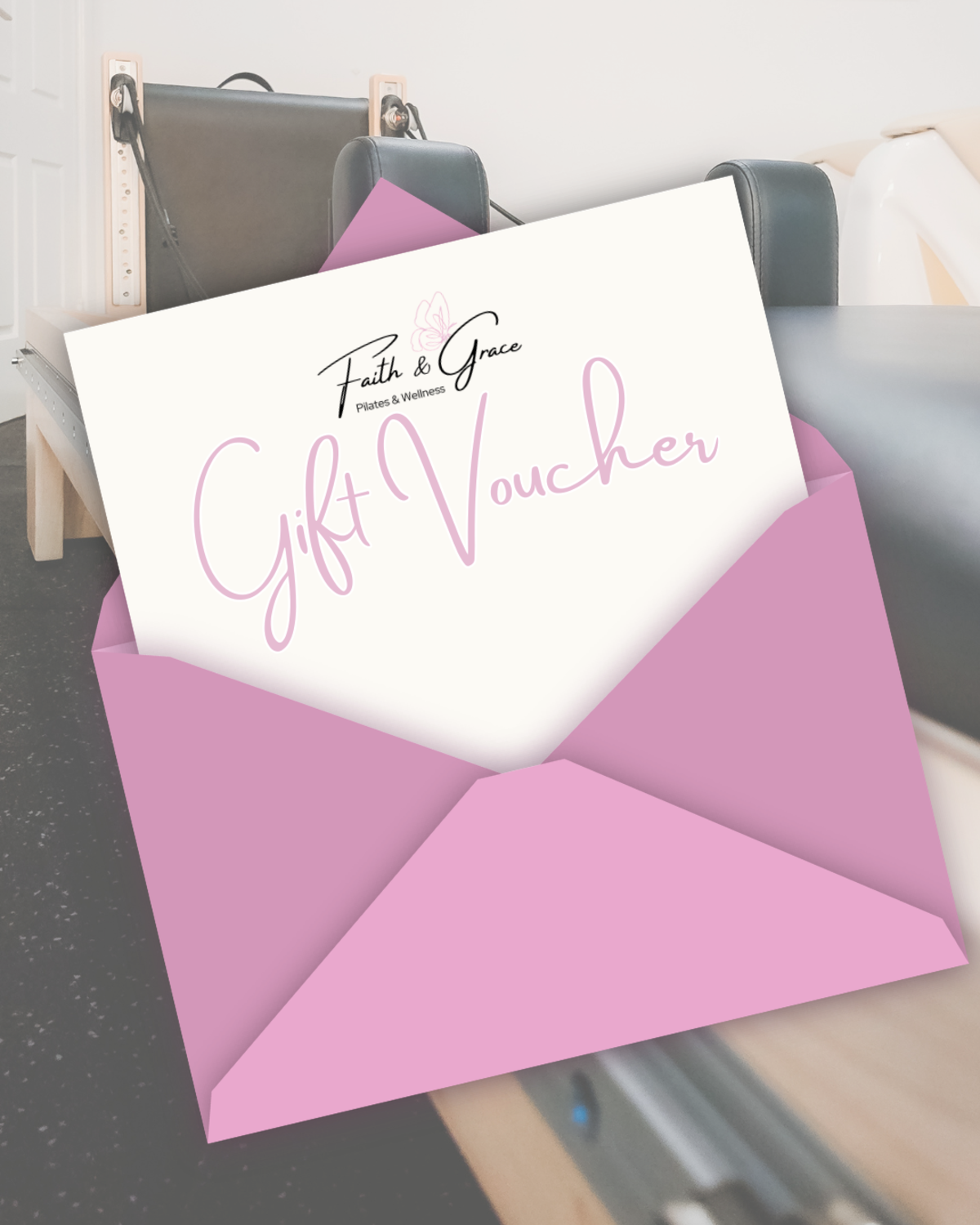 Faith & Grace gift voucher in a pink envelope